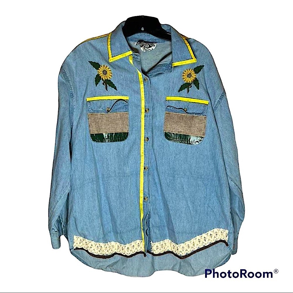 Vintage Cotton Express denim shirt long sleeve customized and reworked